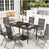 Outsunny Gartentisch mit Schirmloch, Lamellendesign (Outdoor Campingtisch aus Stahl, 1-St., wetterfest Balkontisch), 150 x 90 cm, für Garten, Balkon, Schwarz