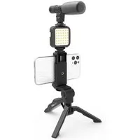 DigiPower Smartphone-Halterung Vlogging Set "Like Me", LEDs Mikrofon Handy Halterung Mini-Stativ, (4-tlg., für TikTok, Youtube, Live-Streaming und Meetings)