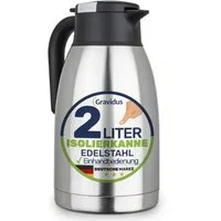 Gravidus Isolierflasche Edelstahl Isolierkanne 2 Liter mit Einhandbedienung