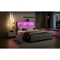 Furnishings Home Polsterbett Stauraumbett Doppelbett LED + USB, 180x200 cm (1 tlg), Mit LED-Beleuchtung, Schubladen, Ladefunktion, Samt