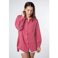 SUBLEVEL Langarmbluse Damen Musselinbluse langarm mit Kentkragen Oversizebluse aus Baumwolle