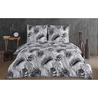 Buymax Bettwäsche Bettbezug-Set Exotic 100% Baumwolle, Baumwolle, 3 teilig, 200x220 cm Renforce mit Reißverschluss Weiß Schwarz Monstera Blätter