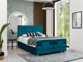 Boxspringbett Elektrisch Schlafzimmerbett MAXIMA 140x200cm in Stoff Türkisblau