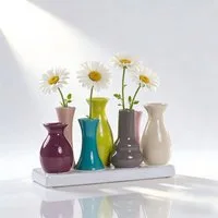 Jinfa Dekovase Handgefertigte Keramik Dekovasen auf Sockel – Mini Set (5–10) (Set, Je nach Modell: 5, 7, 8 oder 10 Vasen zusammen auf dem Sockel), verbunden auf einem Sockel