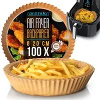 Arendo Backpapier rund für Heißluftfritteuse 4,7 - 7,5 L, 100 St., 20 x 4,5 cm, Antihaft, ungebleicht, wasser & ölbeständig, Airfryer Zubehör, Ofen, Mikrowelle