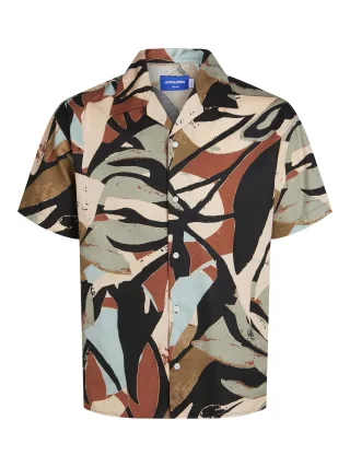 JACK&JONES - JORSEQUOIA TENCEL AOP RESORT SHIRT SS black - Gr. - L