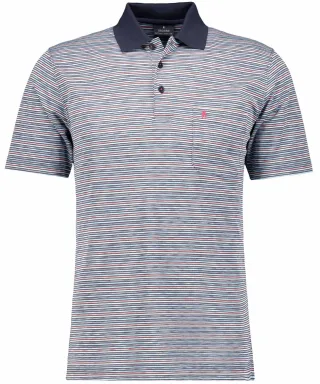 RAGMAN - Softknit-Polo gestreift, kurzarm blau-melange - Gr. - 3XL