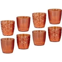 Levandeo® Teelichthalter, 8er Set Windlicht 7,5cm Glas Orange Braun Teelichthalter Tischdeko