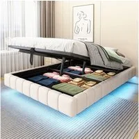 Merax Polsterbett schwebendes Design mit LED-Lichtleiste (1-tlg., Hydraulisches Stauraumbett Mehrzweckbett), Doppelbett 140x200cm mit hydraulischem Stauraum, ohne Kopfteil, Leinen