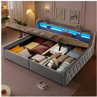 Flieks Daybett, Polsterbett 140x200cm mit hydraulischem Stauraum & LED-Beleuchtung