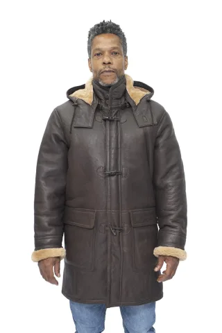Herren-Dufflecoat aus Schafsleder mit Kapuze – Hanko