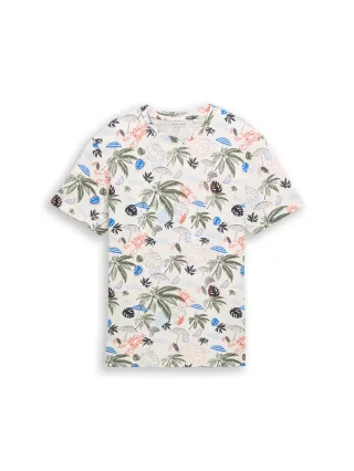 Tom Tailor - Piqué T-Shirt mit Allover-Print off white beach design - Gr. - L