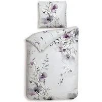 Heckett and Lane Bettwäsche Heckettlane Satin Bettwäsche 135x200 Avalia White Veilchen Blüten lila, Mako-Satin, 2 teilig, für den Sommer und Winter