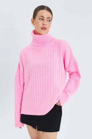 Oversize Rippstrick Rollkragensweater