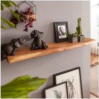 FINEBUY Wandregal Baumkante Akazie Holz Design Schweberegal Regal Massiv Natur, mit Baumkante Akazie Massivholz 80 cm, Wandboard, Schweberegal Massiv, Regal Wand, Hängeregal