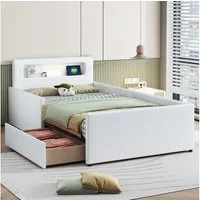 Flieks Polsterbett, Kinderbett 90x200cm mit Schublade, Nachtlicht und USB-Ladeanschluss