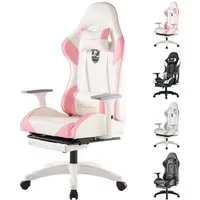 FOXSPORT Gaming-Stuhl inkl. Rücken- & Nackenkissen, ergonomischer Bürostuhl (Computer Stuhl mit Racing-Design, Drehstuhl mit 3D-Armstützen und verstellbarer Fußstütze, 150° verstellbare Rückenlehne, 1 St), 360° drehbar, 10 cm Höhenverstellung, belast