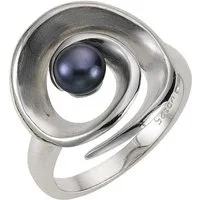 Zeeme Fingerring Silber 925 rhodiniert mit schwarzer Perle