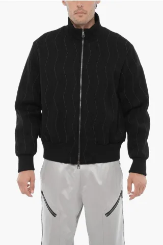Besticktes Slim Fit Sweatshirt mit Reißverschluss in Schwarz