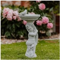 gartendekoparadies.de Gartenfigur Junge mit großer Vogeltränke, Steinfigur H. 54 cm, 18 kg, Frostsicher