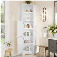 Merax Badkommode Eckschrank Hochschrank mit verstellbaren Regalböden (1 St., Mehrzweckschrank 51.7x32x155.4cm), Dreieckiger Badezimmerschrank mit 2 offenen Fächern und 2 Türen