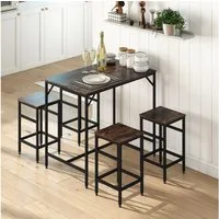 HOMCOM Bargruppe Bartisch mit Barhocker-Set Esstisch mit 4 Stühlen, (Tischset, 5-tlg., Bartisch-Set), Rustikal-Braun MDF Stahl