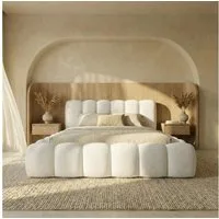 thematys Polsterbett CLOUD mit Bettkasten, 140x200 160x200 180x200 200x200cm (Kopfteil im Modernen-Look – weich, modern und pflegeleicht), hochwertiger Bouclé-Stoff in Ash, Weiß, und Kreme, Inklusive Lattenrost: Holzrahmen,hochwertiger Stoff), hydrau