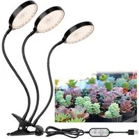 MUPOO Pflanzenlampe Pflanzenlampe LED, Dimmbar Pflanzenlicht Vollspektrum Mit Timer, 1 Clip mit 3 Lampenkopf, LED fest integriert, 1/2/3/4 Lampenköpfe,Dimmbar,Vollspektrum,USB,Timer