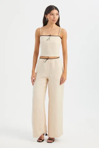 Gestreifter Quadrat-Ausschnitt Träger Crop-Top