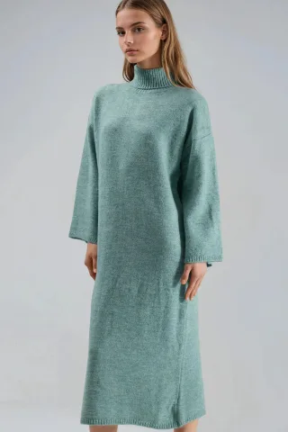 Rippstrick Rollkragen Maxikleid