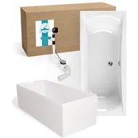 Calmwaters Badewanne Modern Curved, Duowanne, 180 x 80 cm, Acryl, Wannenträger, Ablaufgarnitur, 99000159