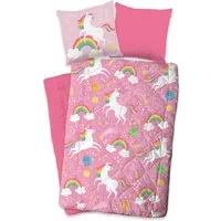 PURE luxury collection Microfaserbettdecke + Kopfkissen Bella, 2-in-1 Bettdecke, waschbar, 135x200, Wende, Mädchen, Einhorn, Rosa