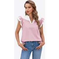 Imily Bela Blusentop Damen Kurzarmbluse mit Farbblock-Falten (Packung, 1-tlg., 1per-Pack) aus Baumwolle