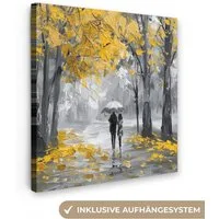 OneMillionCanvasses® Leinwandbild Natur - Gelb - Park - Schwarz - Weiß, Fotodruck (1 St), Wandbild, Deko Schlafzimmer Wohnzimmer Flur 20x20 cm