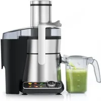 Arendo Zentrifugenentsafter Zentrifugaler Edelstahl Entsafter digital für Obst & Gemüse, BPA Frei, 1000 W, 85mm XXL-Einfüllschacht, 6 Programme, Display, Tropfstopp, Farbsymbole