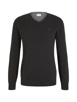 Tom Tailor - Basic Strickpullover black grey melange - Gr. - XL