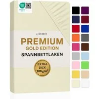 Jacobson Spannbettlaken PREMIUM 200 g/m² Jersey aus 97% Baumwolle & 3% Elasthan, Extra dichtes Bettlaken mit maximalem Halt