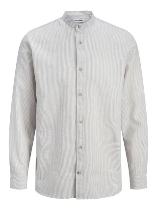 JACK&JONES - JJESUMMER LINEN BLEND BAND SHIRT L/S SN Crockery - Gr. - L