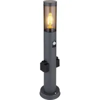 GLOBO LIGHTING LED Außen-Stehlampe, Leuchtmittel inklusive, Warmweiß, LED Sockelleuchte mit Steckdose und Bewegungsmelder Außen Stehleuchte