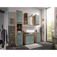 moebel-dich-auf Badezimmer-Set VALENCIA, (Hochschrank, Waschbeckenunterschrank, Spiegelschrank, Hängeschrank, Kommode, MDF-Fronten tiefgezogen, Korpus melaminbeschichtet)