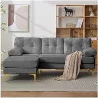 ANYSUN Ecksofa L-förmiges Sofa, mit 3 Sitzkissen ausgestattet, 187.5CM, Chenille Sofa,Metallfüße,dreisitziges Sofa, wandelbare Liegefunktion, Loungesofa für Wohnzimmer & Schlafzimmer
