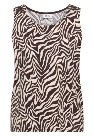CECIL - Top mit Rundhals und Smokdetail brown cacao - Gr. - M