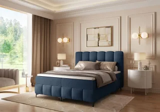 Boxspringbett Schlafzimmerbett ISABEL 140x200cm in Stoff Prime Dunkelblau