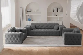 Sofaset Designersofa CHANTAL 3-1-1 in Stoff Moly Anthrazit
