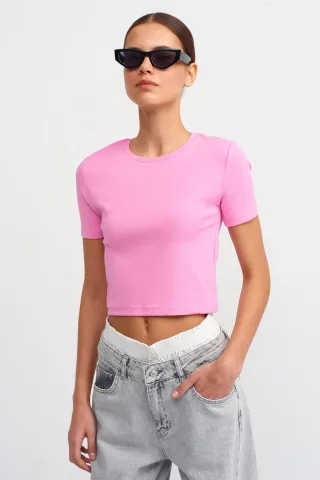 Damen Slim Fit Crop Crew Neck T-Shirt