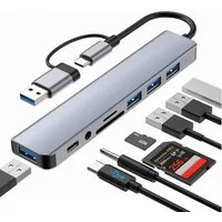 PlugUp Laptop-Dockingstation USB-C Multiport 8 in 1 Adapter USB-C USB 3.1 microSD & SD-Slot AUX, Universell kompatibel mit macOS, Windows, Linux