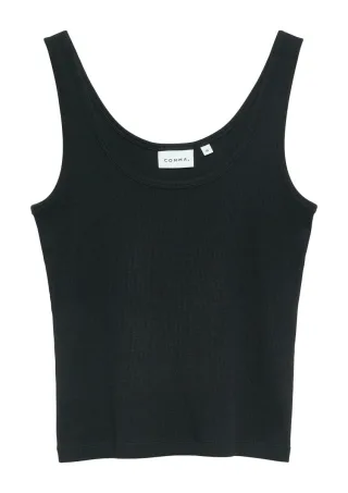 comma - Basic-Top mit U-Ausschnitt und Rippstruktur schwarz - Gr. - 36