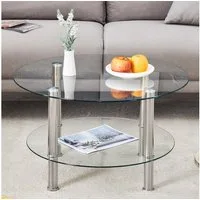 JUFU Couchtisch mit 2 Ebenen aus gehärtetem ESG-Glas & Metallgestell, rund 70 cm Ø (1-St), Modernes Design für Wohnzimmer, kompakt & stabil