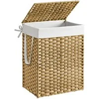 SONGMICS Wäschekorb Wäschebox aus synthetischem Rattan, herausnehmbarer Wäschesack, 90 Liter, handgeflochten, mit Deckel und Griffen, faltbar, 46x33x60 cm