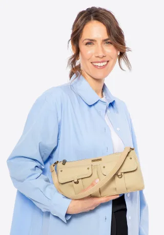 Wittchen Damen-Schultertasche mit Fächern, beige Baumwolle